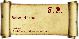 Bohn Miksa névjegykártya